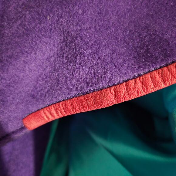 Vintage Purple Maxi Coat 90s Zip Felted Wool Oversized Leather Trim Large OSFM - Picture 14 of 16